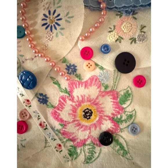 Many Brands Other - Blue  & Pink Kit 35+ Vintage Embroidered Linens Lace Button Junk Journal vintage